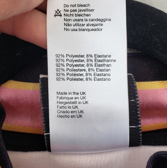 🚨CL:The Ragged Priest Velour Striped Mock Neck Crop Top Pink Black Yellow Large - Picture 6 of 7